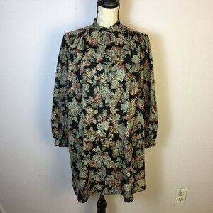 Vintage 70's Teddi Of California Blouse Tunic Shirt Size 12 Womans Black Floral